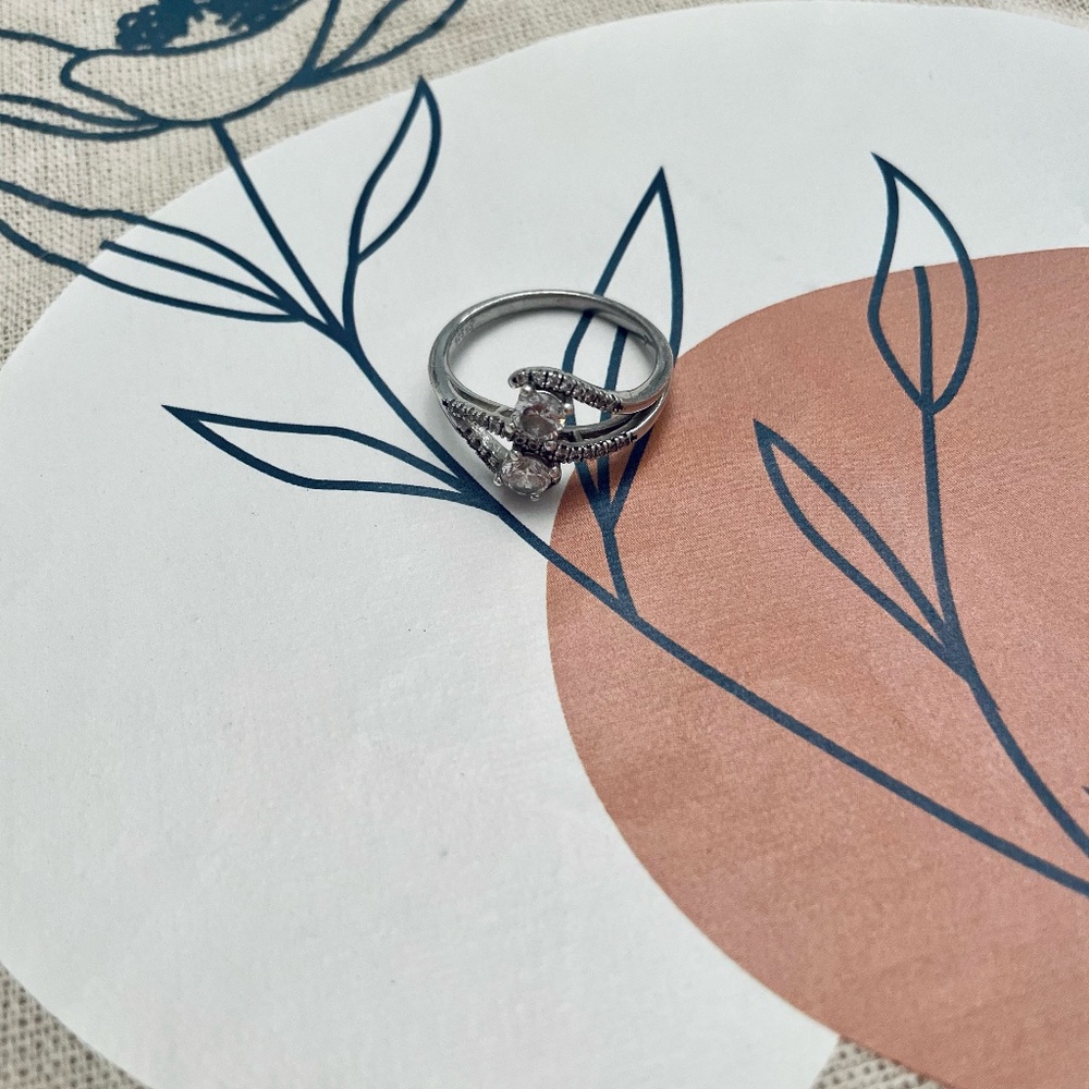 Silver Two-Stone Diamond Ring - image 4